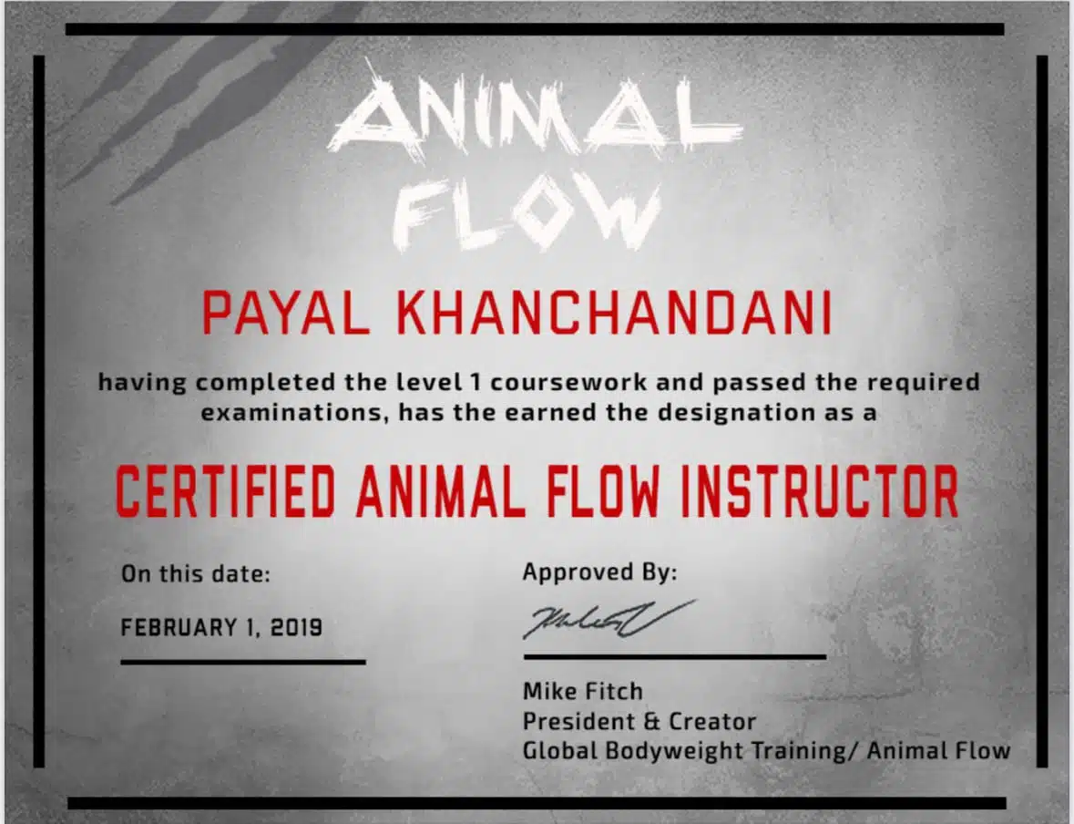 Animal FLow Certificate